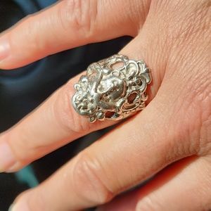 art nouveau flower fairy statement ring sterling silver